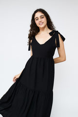 Flare Flowy Tie Shoulders Maxi Dress