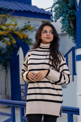 Striped High-Neck Loose Knit Pullover