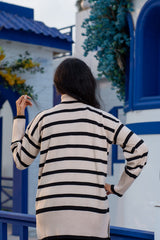 Striped High-Neck Loose Knit Pullover