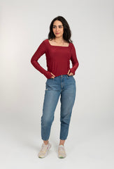 Square Neck Long Sleeve Top For Women
