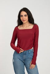Square Neck Long Sleeve Top For Women