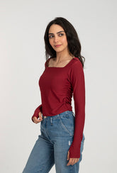 Square Neck Long Sleeve Top For Women