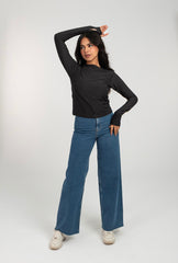 Round Neck Long Sleeve Top For Women