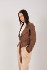 Suede Cropped Belted Jacket