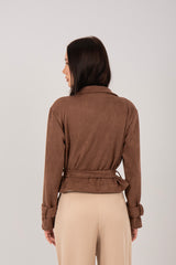 Suede Cropped Belted Jacket