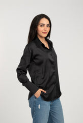 Satin Long Sleeve Blank Shirt For Women