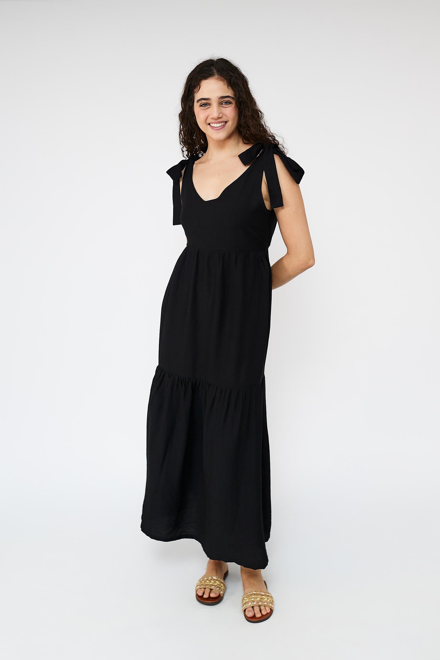 Flare Flowy Tie Shoulders Maxi Dress