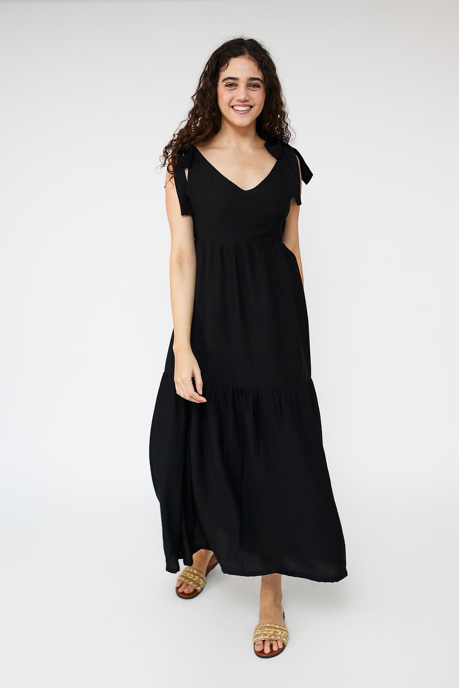 Flare Flowy Tie Shoulders Maxi Dress