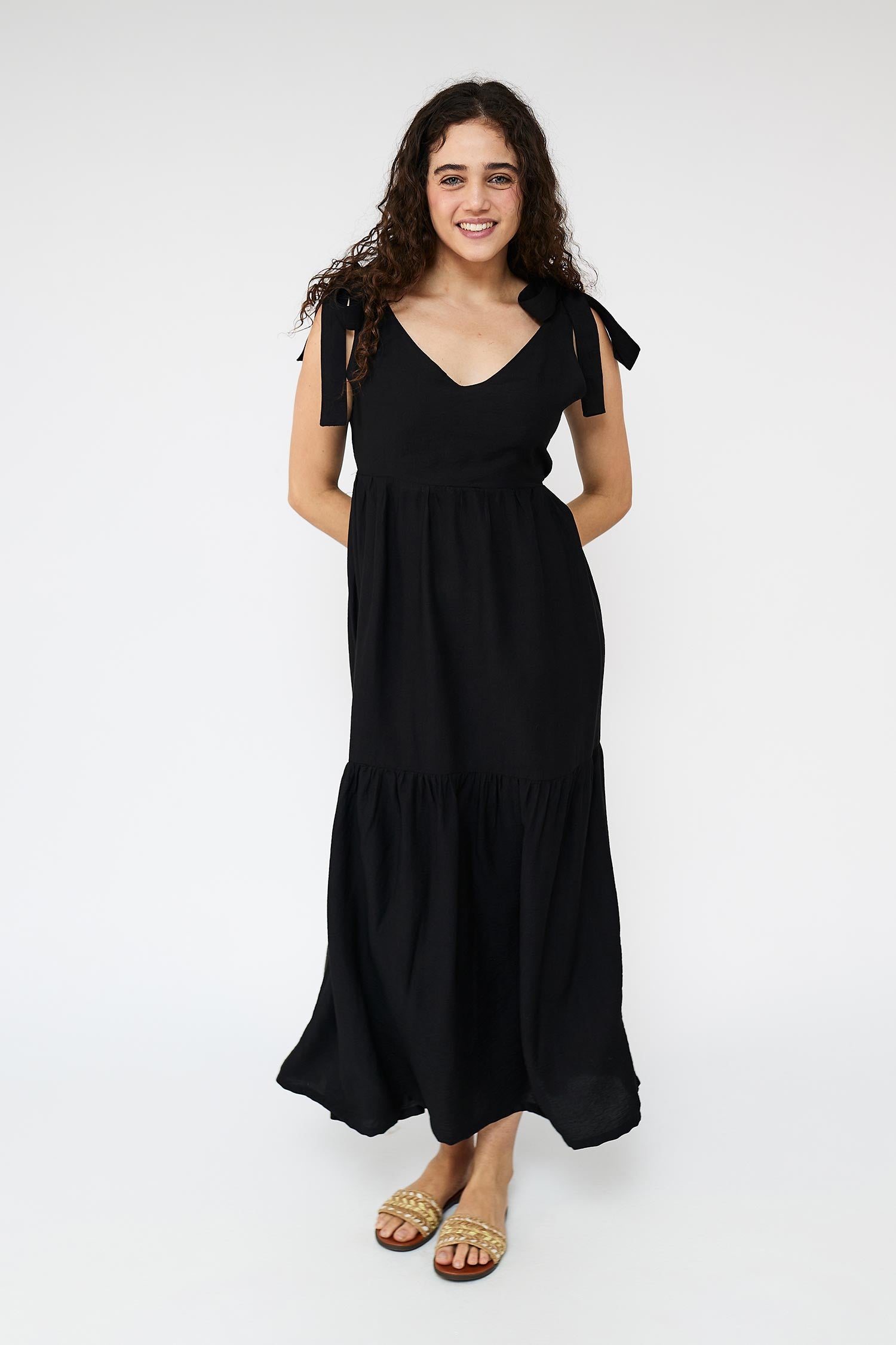 Flare Flowy Tie Shoulders Maxi Dress