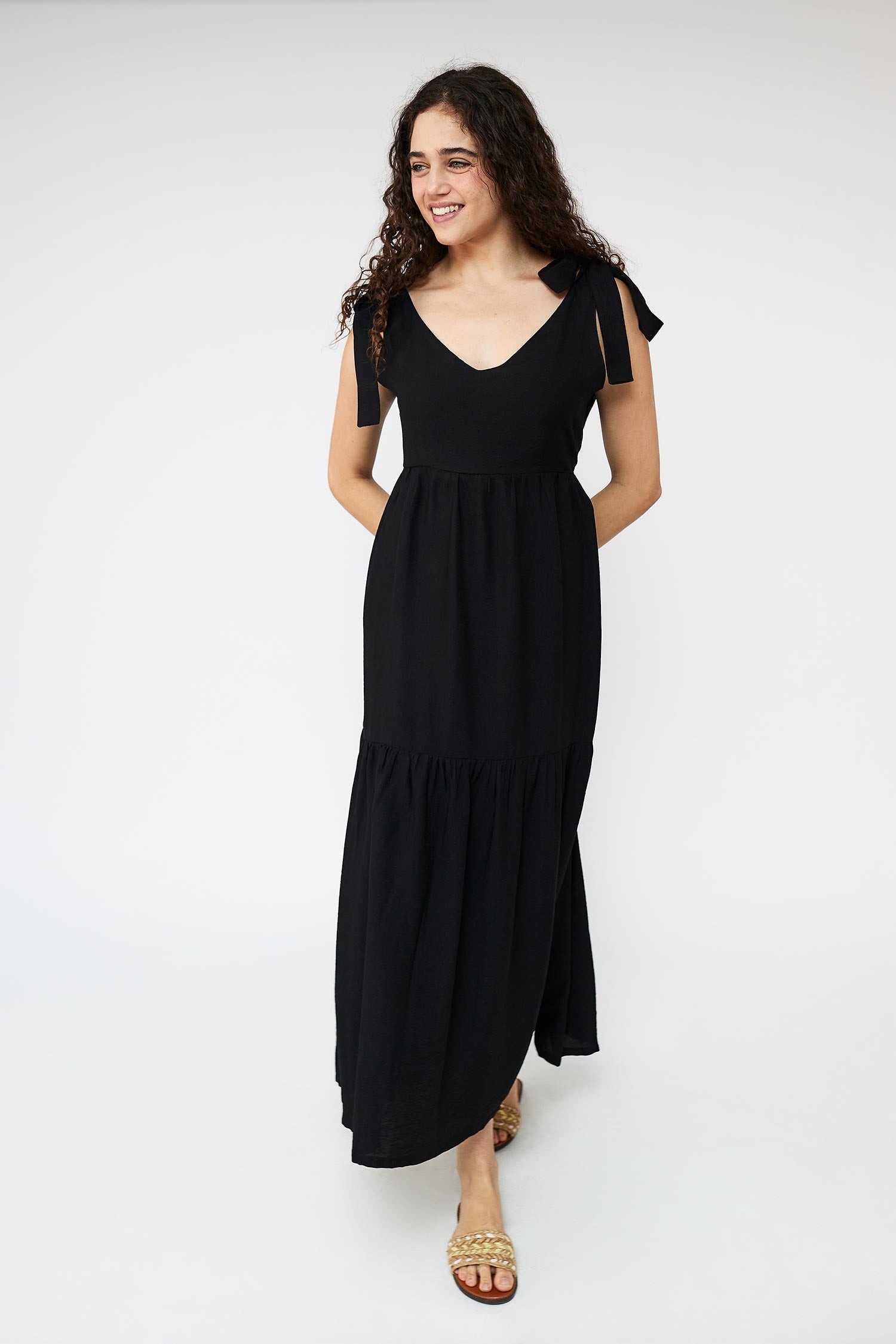 Flare Flowy Tie Shoulders Maxi Dress