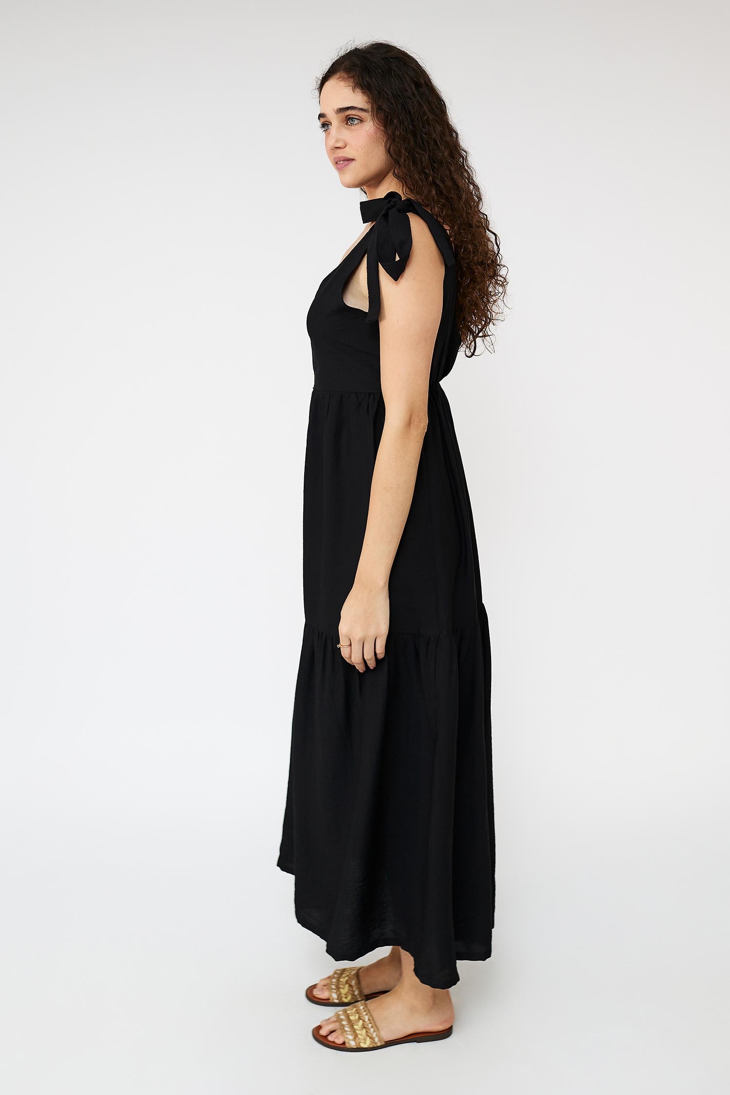 Flare Flowy Tie Shoulders Maxi Dress