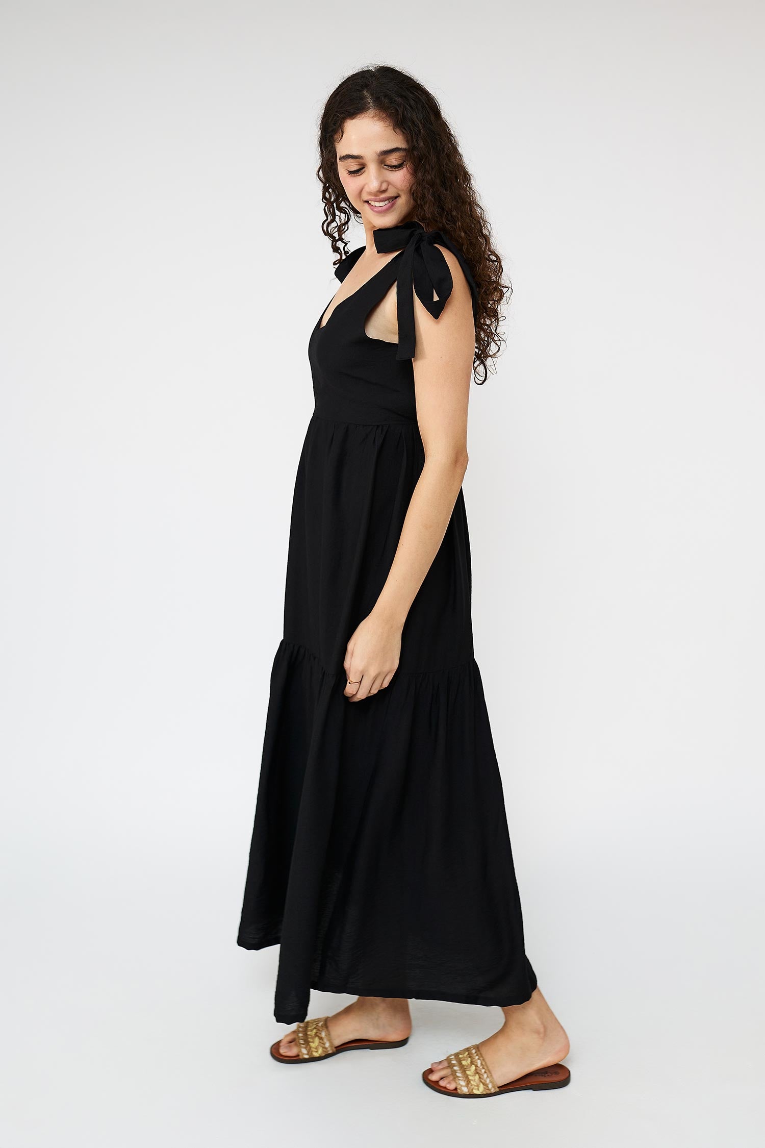 Flare Flowy Tie Shoulders Maxi Dress