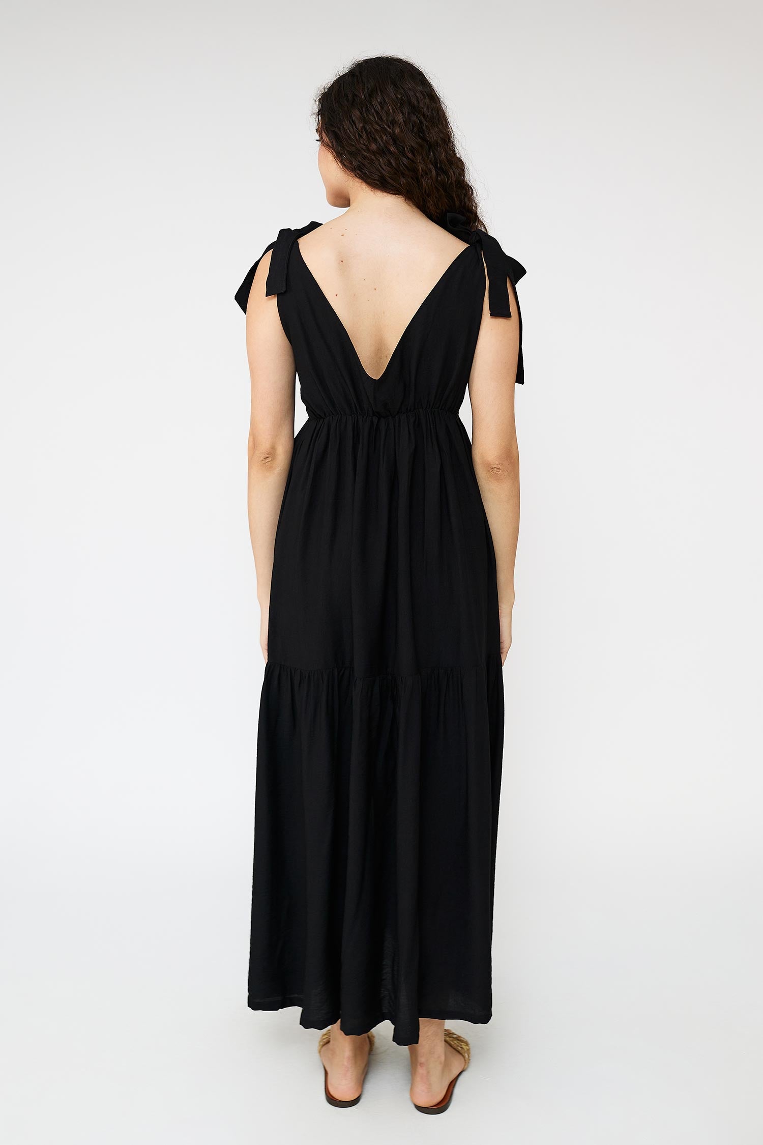 Flare Flowy Tie Shoulders Maxi Dress