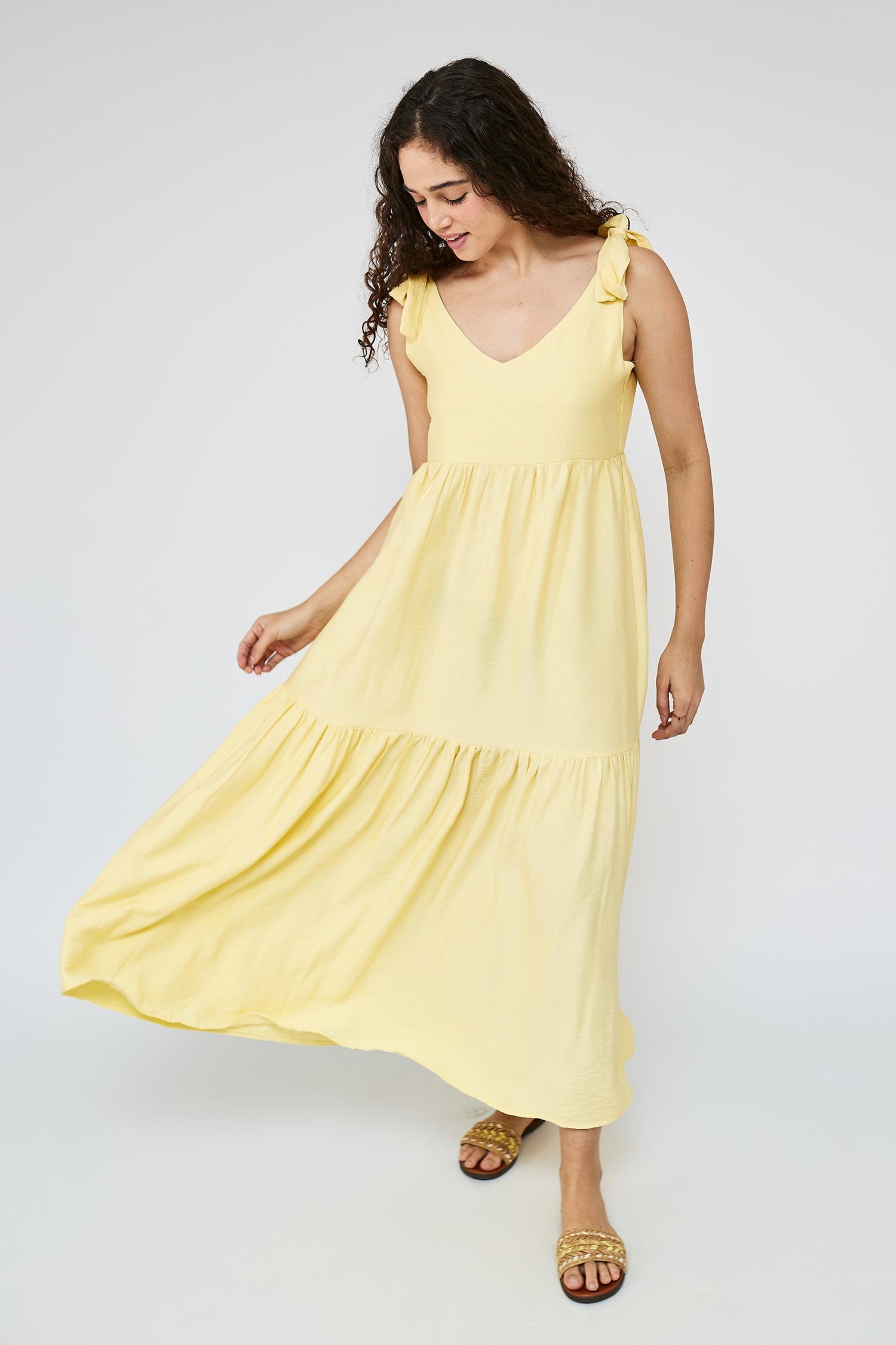 Flare Flowy Tie Shoulders Maxi Dress