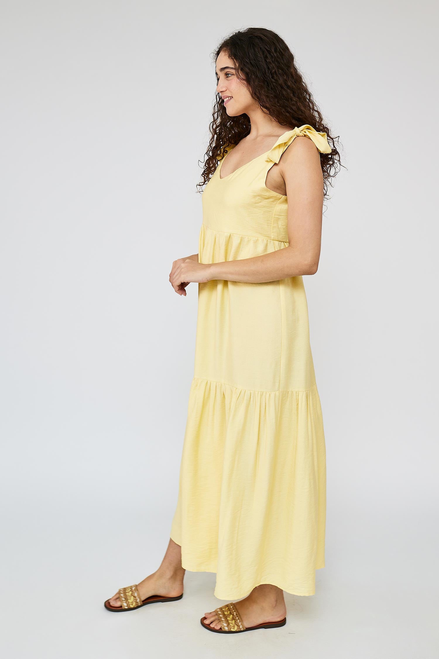Flare Flowy Tie Shoulders Maxi Dress