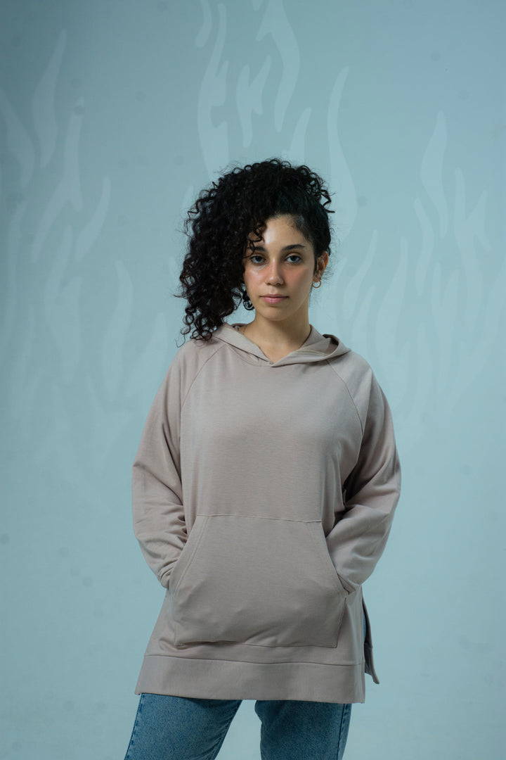 Oversized Melton Sweatshirt With Side Slits