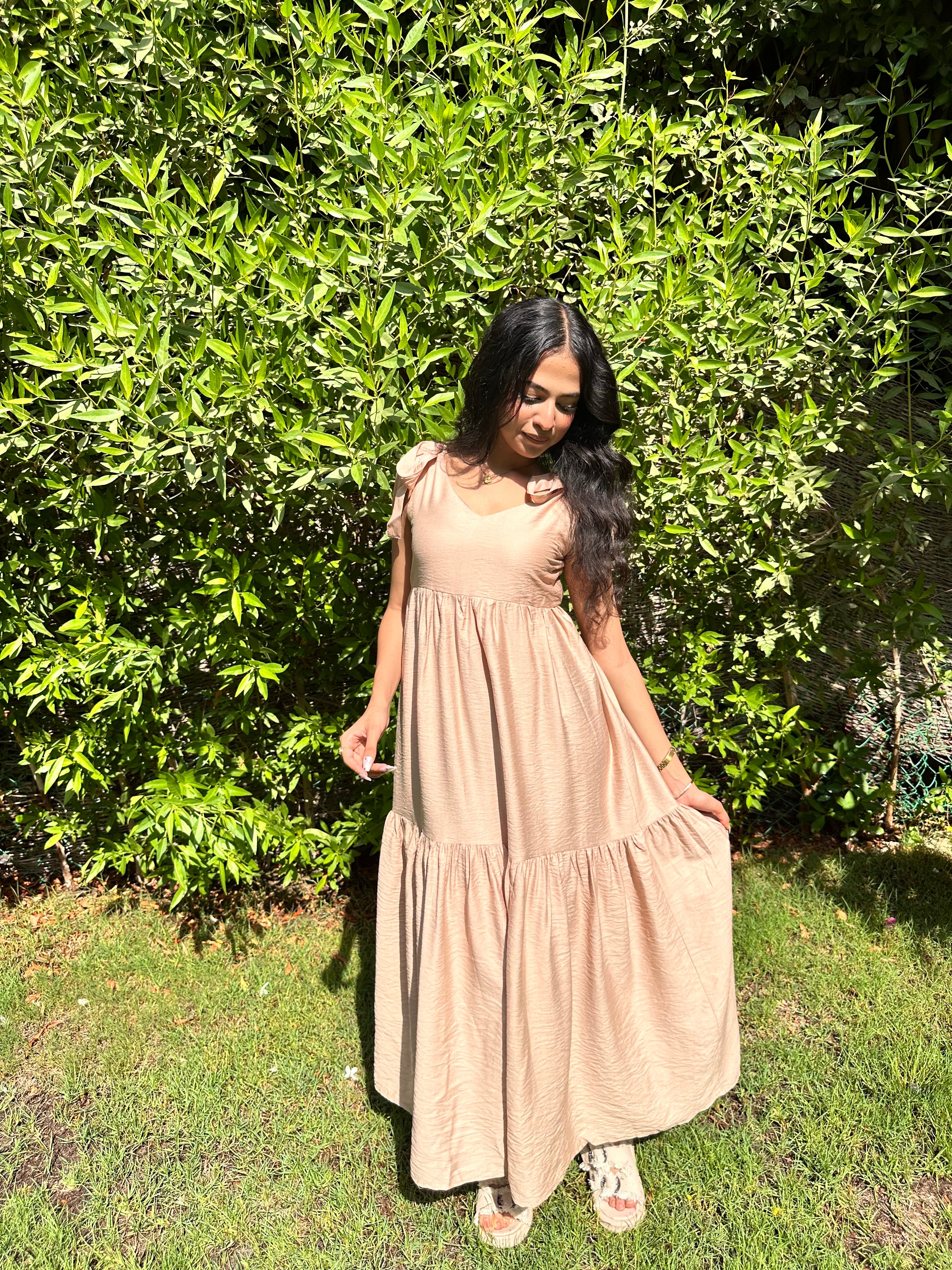 Flare Flowy Tie Shoulders Maxi Dress