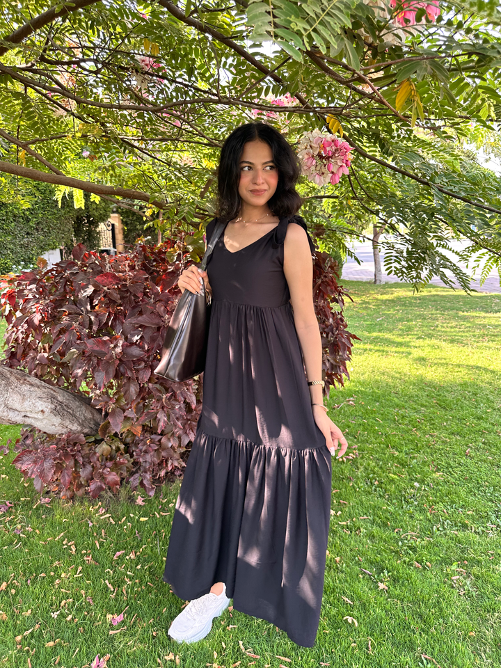 Flare Flowy Tie Shoulders Maxi Dress