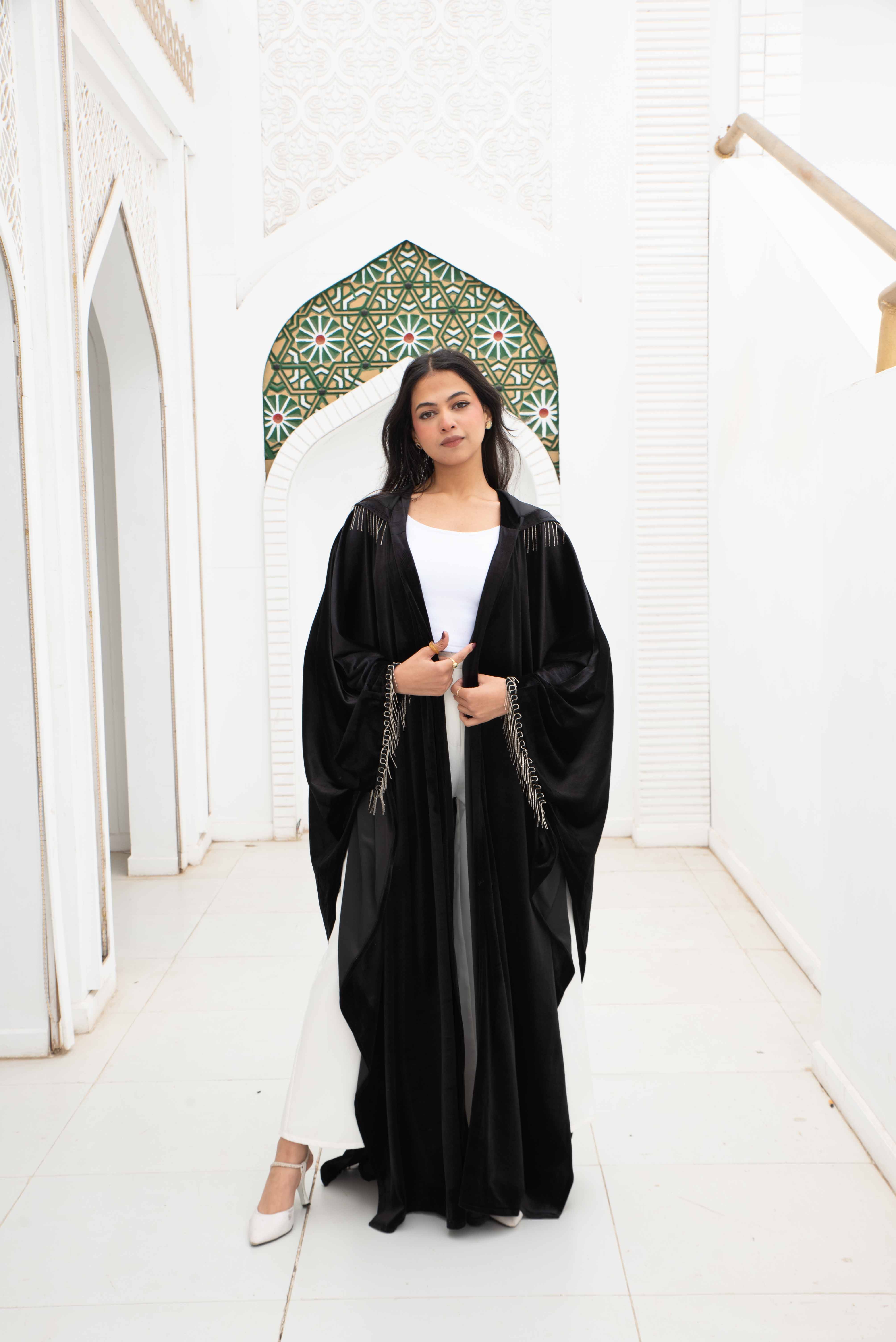 Morocco Velvet Long Sleeve Embroidered Sequins Kimono
