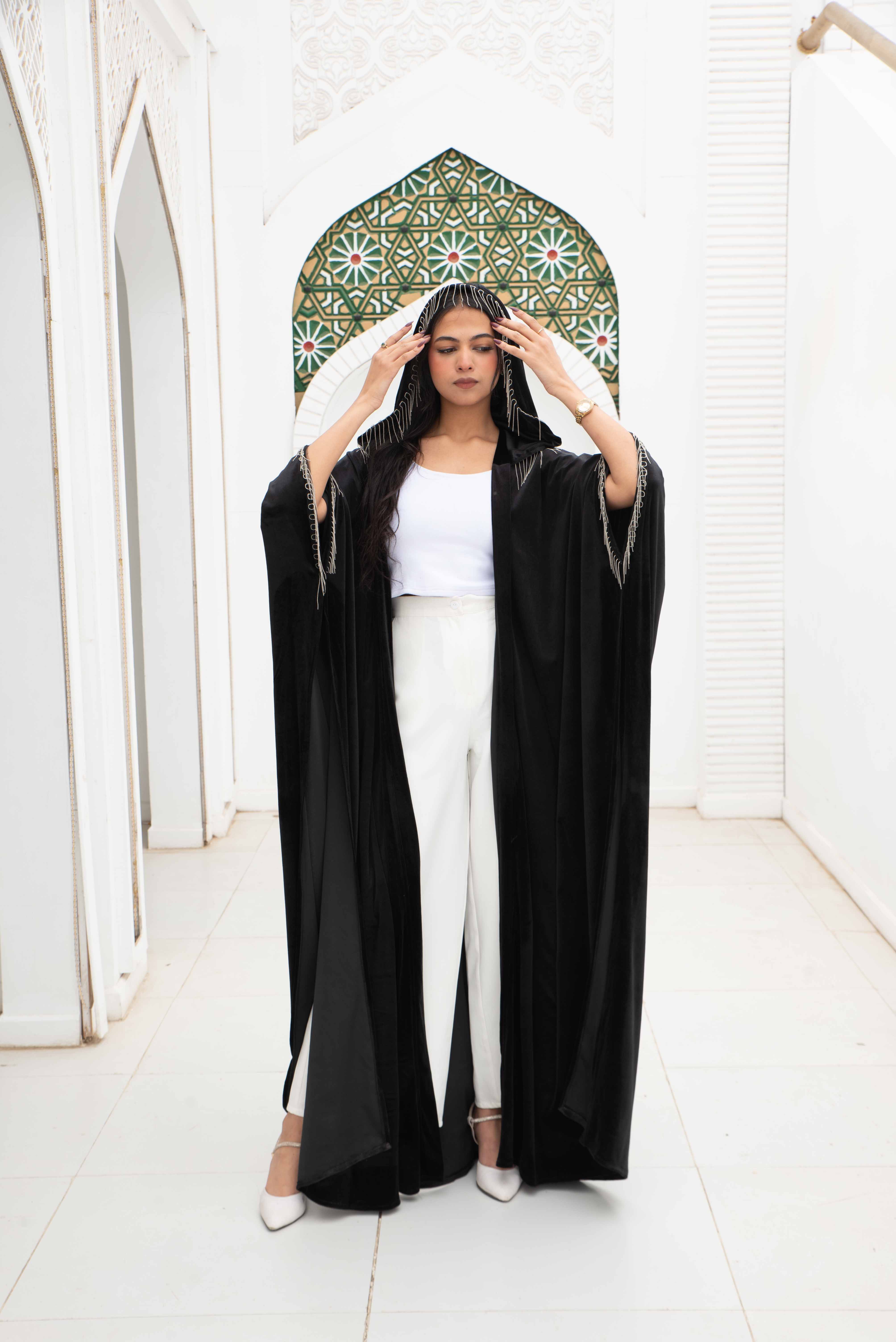 Morocco Velvet Long Sleeve Embroidered Sequins Kimono