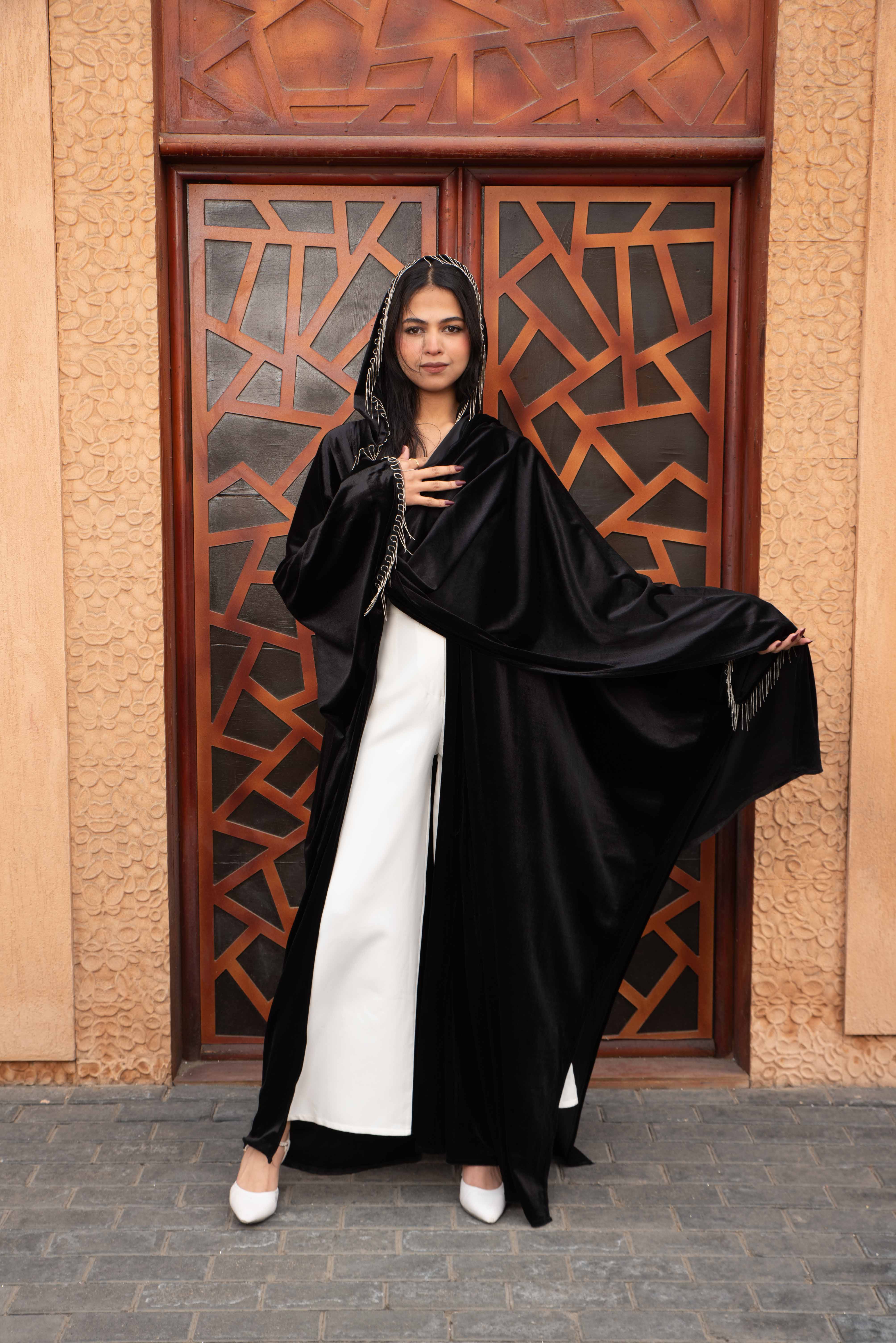 Morocco Velvet Long Sleeve Embroidered Sequins Kimono