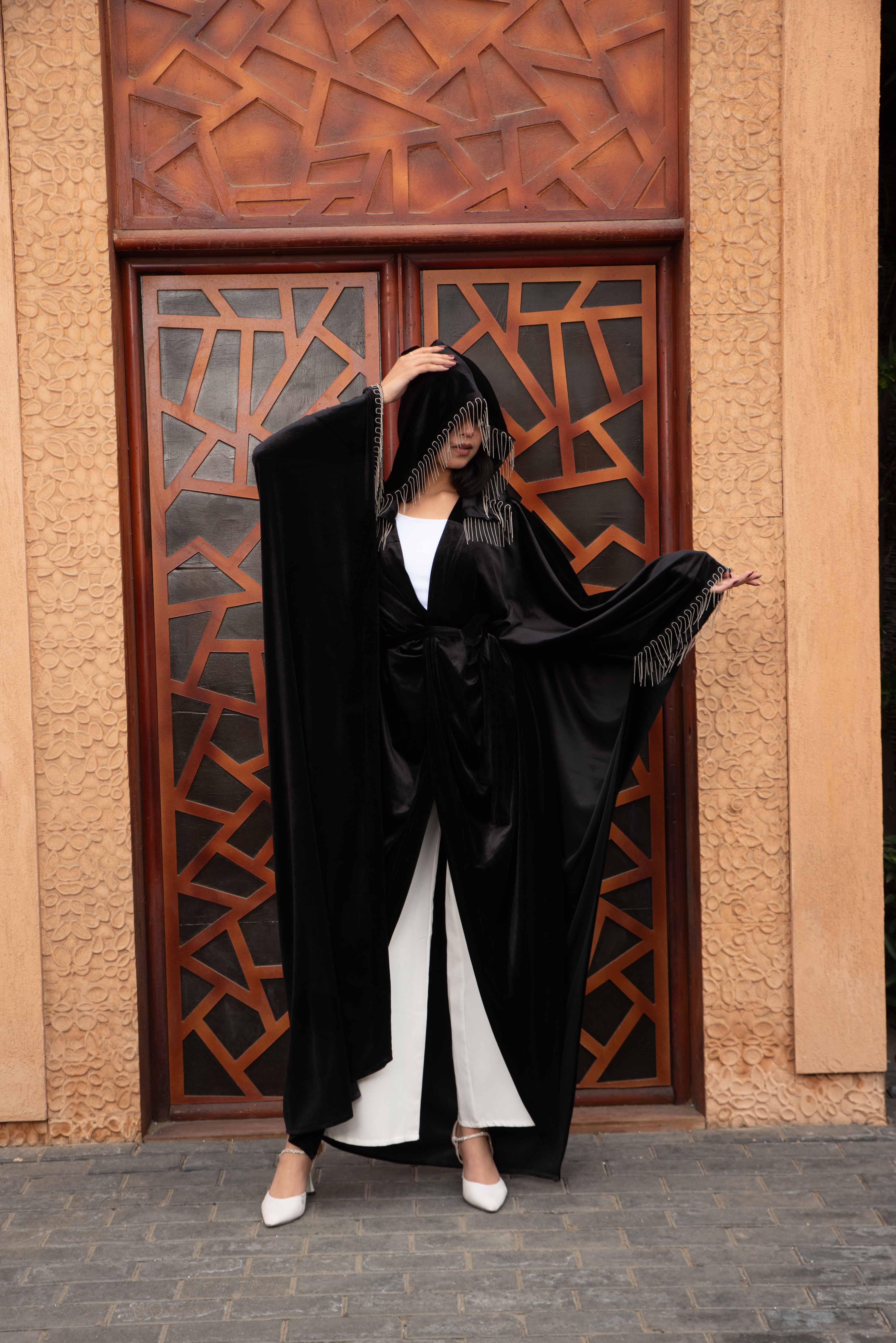 Morocco Velvet Long Sleeve Embroidered Sequins Kimono