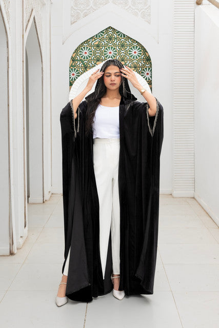 Morocco Velvet Long Sleeve Embroidered Sequins Kimono