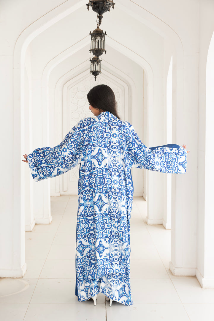 Islamic Print Long Sleeve Kimono - Blue