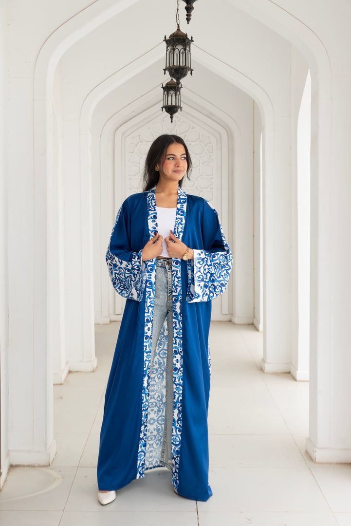 Islamic Print Long Sleeve Kimono - Blue