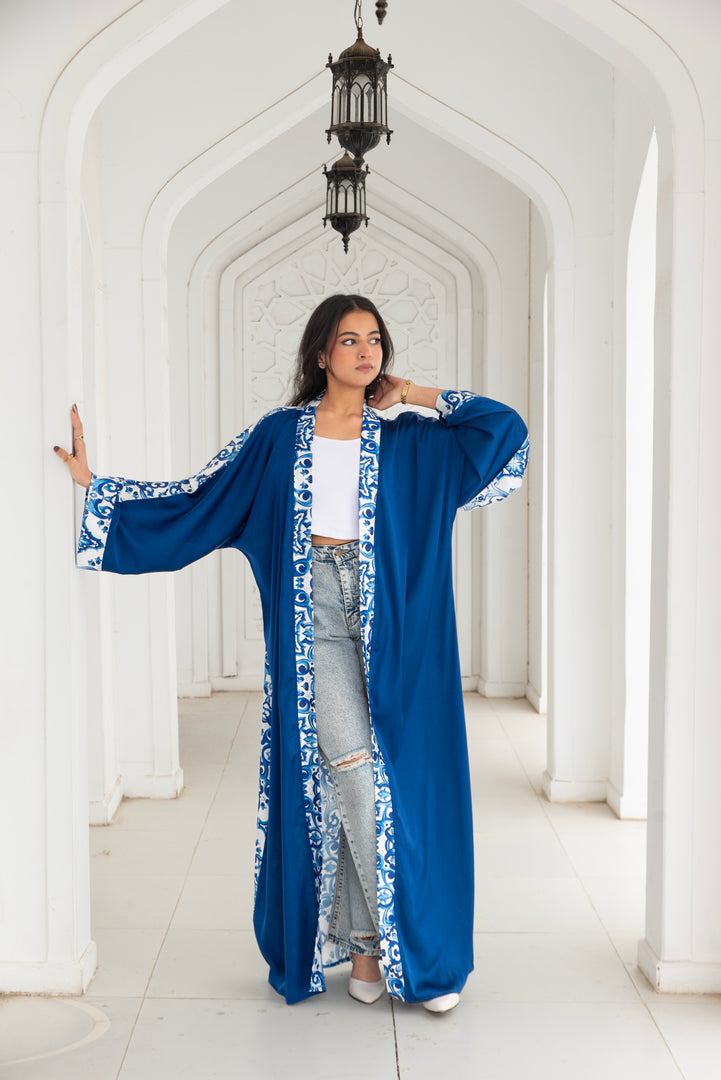 Islamic Print Long Sleeve Kimono - Blue