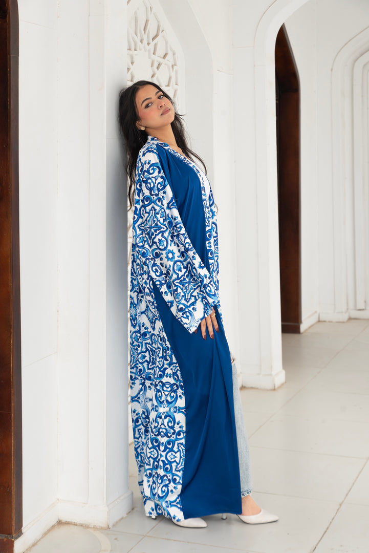 Islamic Print Long Sleeve Kimono - Blue