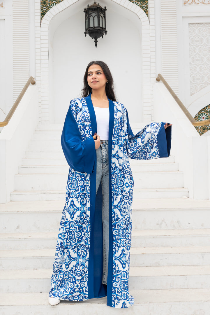 Islamic Front Printed Long Sleeve Kimono - Blue