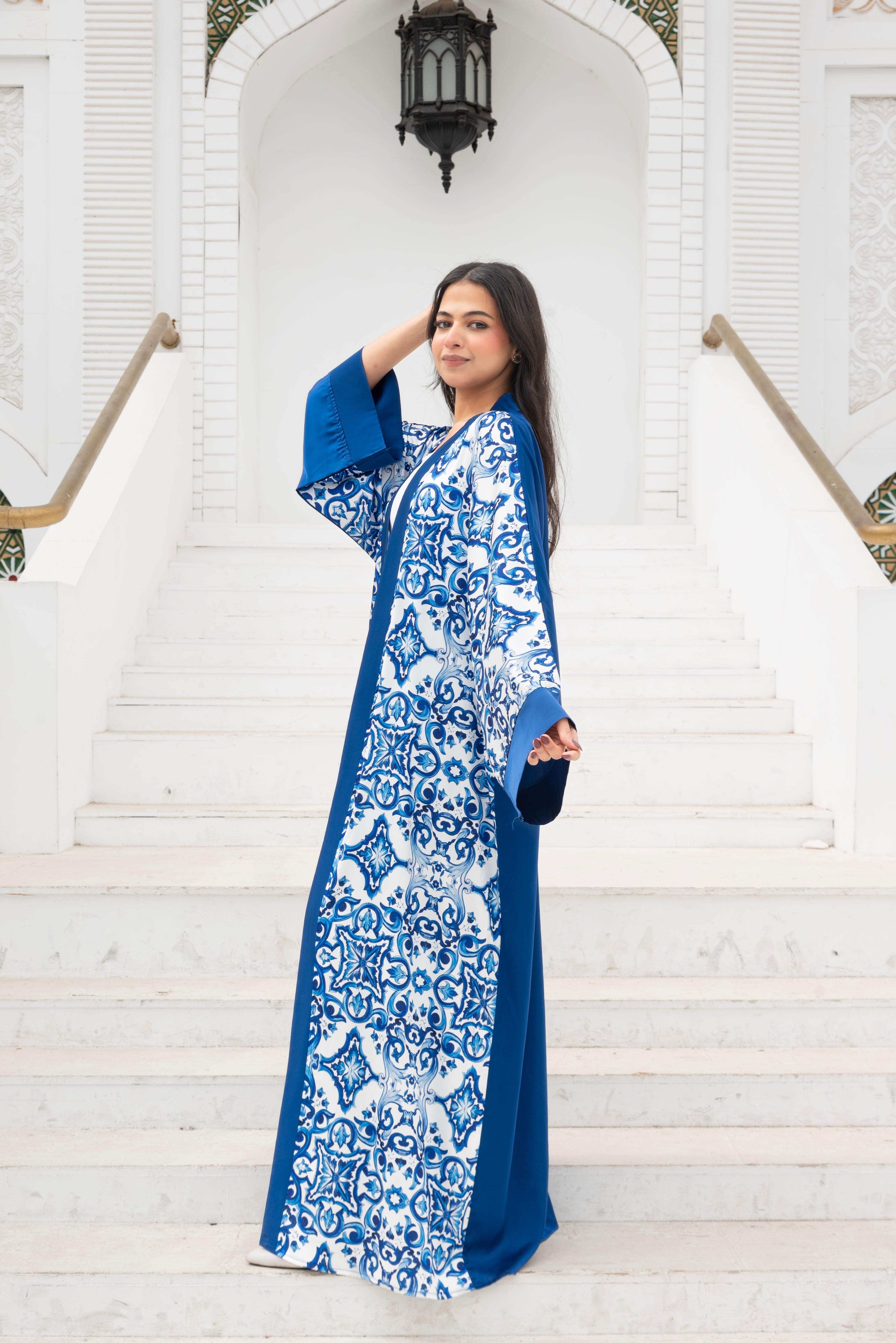 Islamic Front Printed Long Sleeve Kimono - Blue