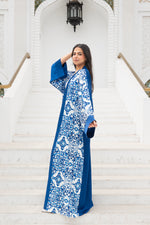 Load image into Gallery viewer, Islamic Front Printed Long Sleeve Kimono - Blue
