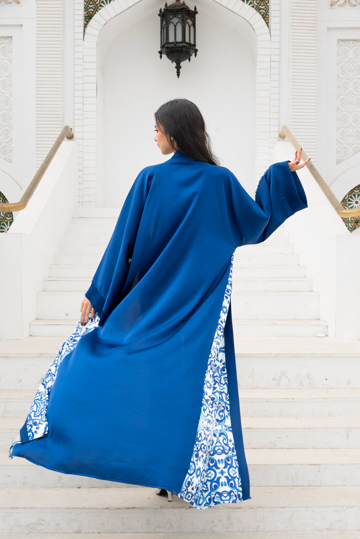 Islamic Front Printed Long Sleeve Kimono - Blue