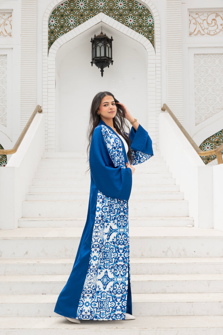 Islamic Front Printed Long Sleeve Kimono - Blue