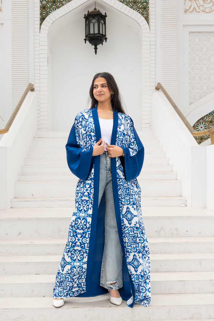 Islamic Front Printed Long Sleeve Kimono - Blue