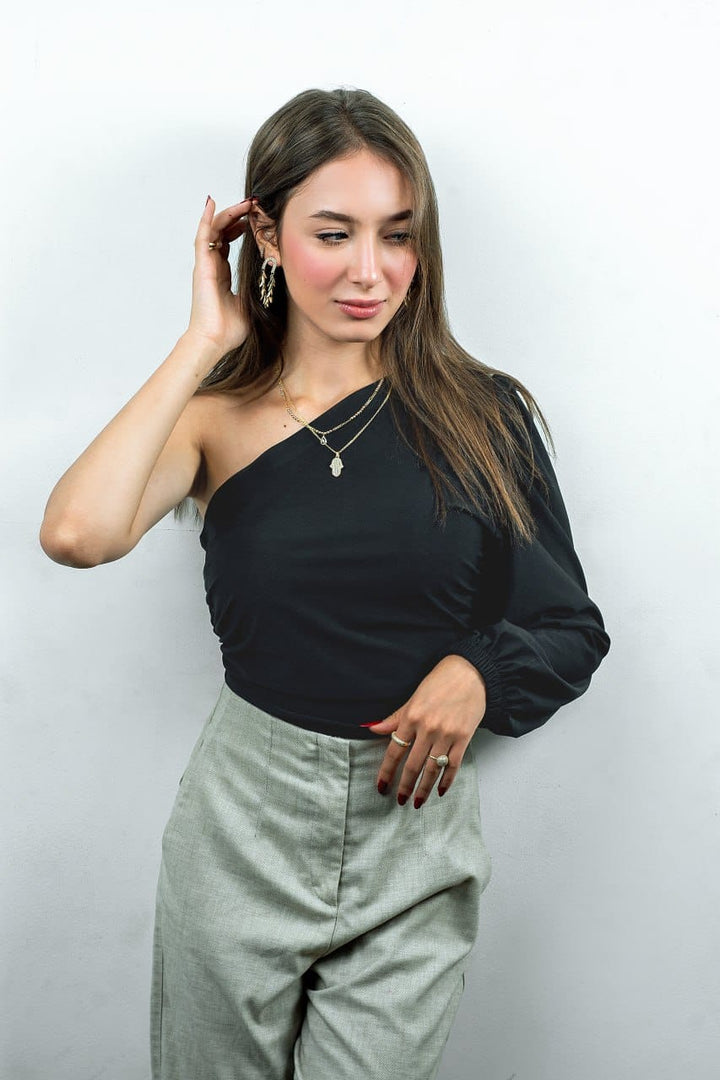 One Shoulder Basic Puff Top