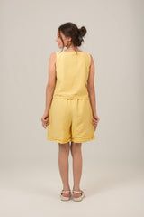 Rectangle Cut Neck Linen Set Top & Short For Women