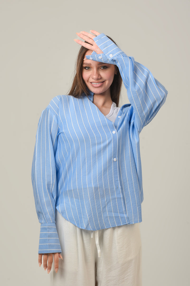 Oversized Loose Fit Striped Linen Shirt For Women