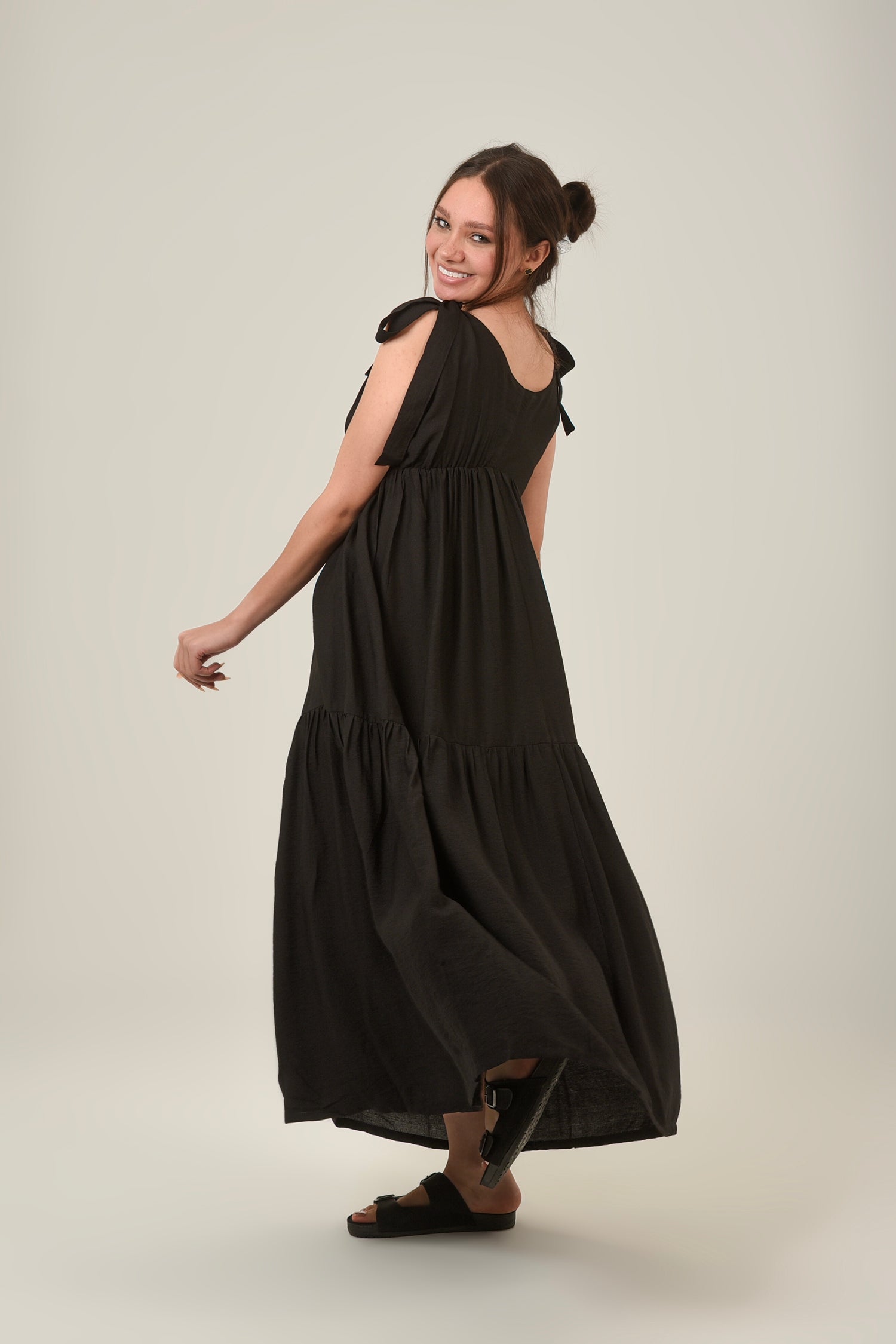 Flare Flowy Tie Shoulders Maxi Dress