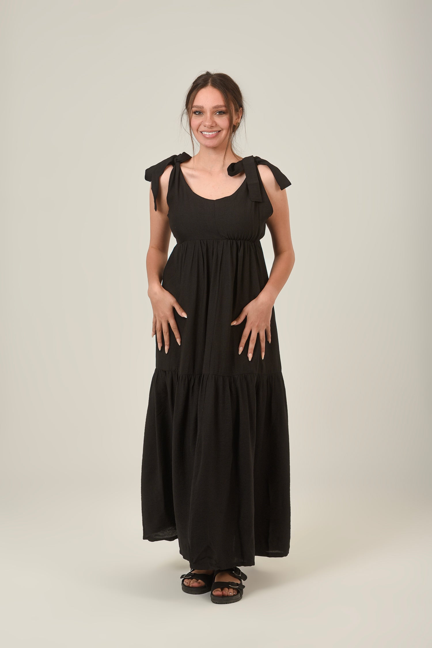 Flare Flowy Tie Shoulders Maxi Dress