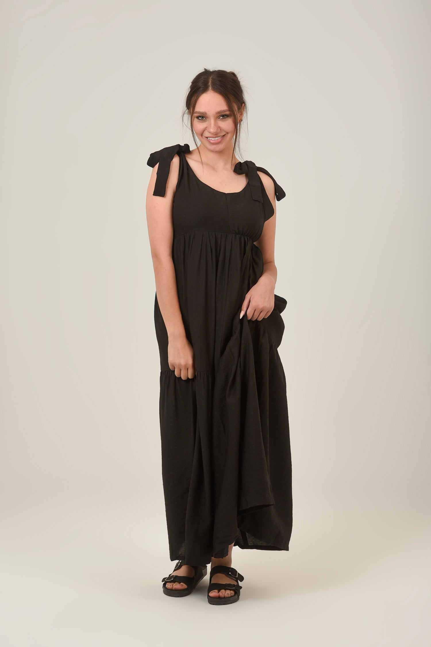 Flare Flowy Tie Shoulders Maxi Dress