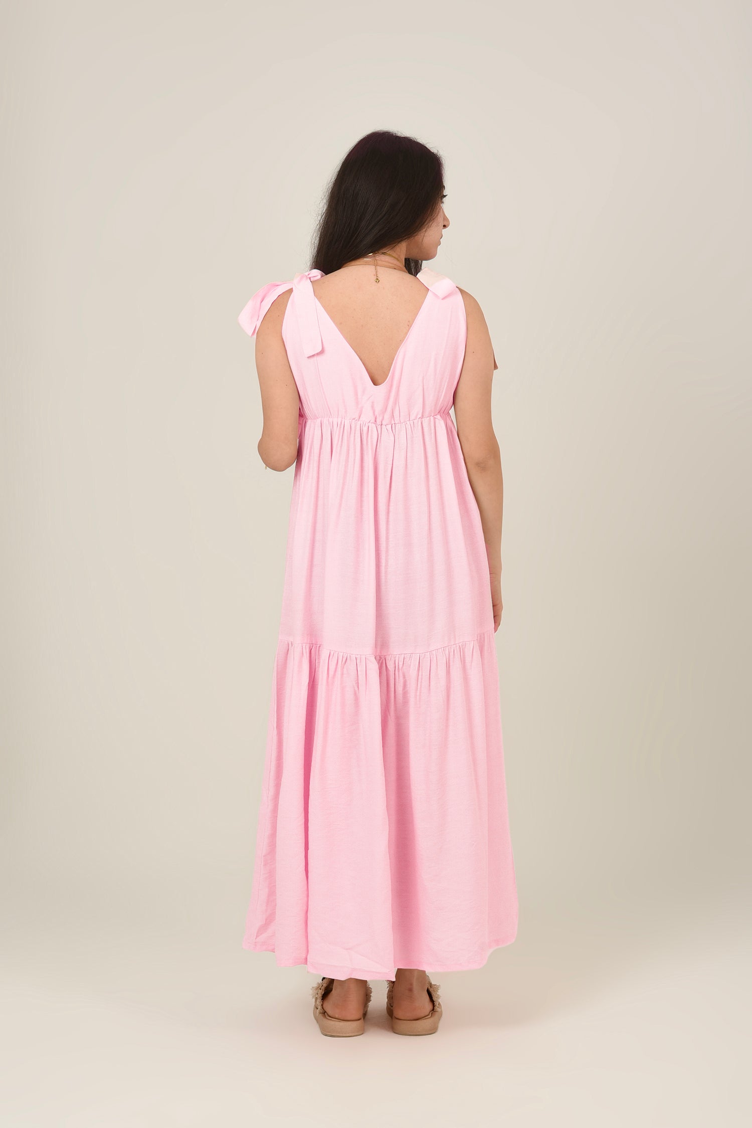 Flare Flowy Tie Shoulders Maxi Dress