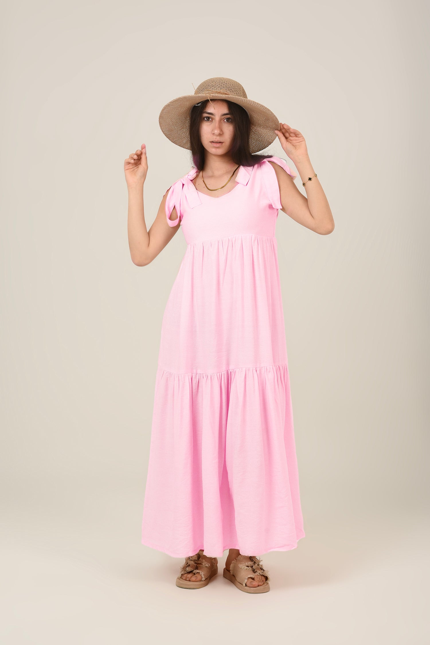 Flare Flowy Tie Shoulders Maxi Dress