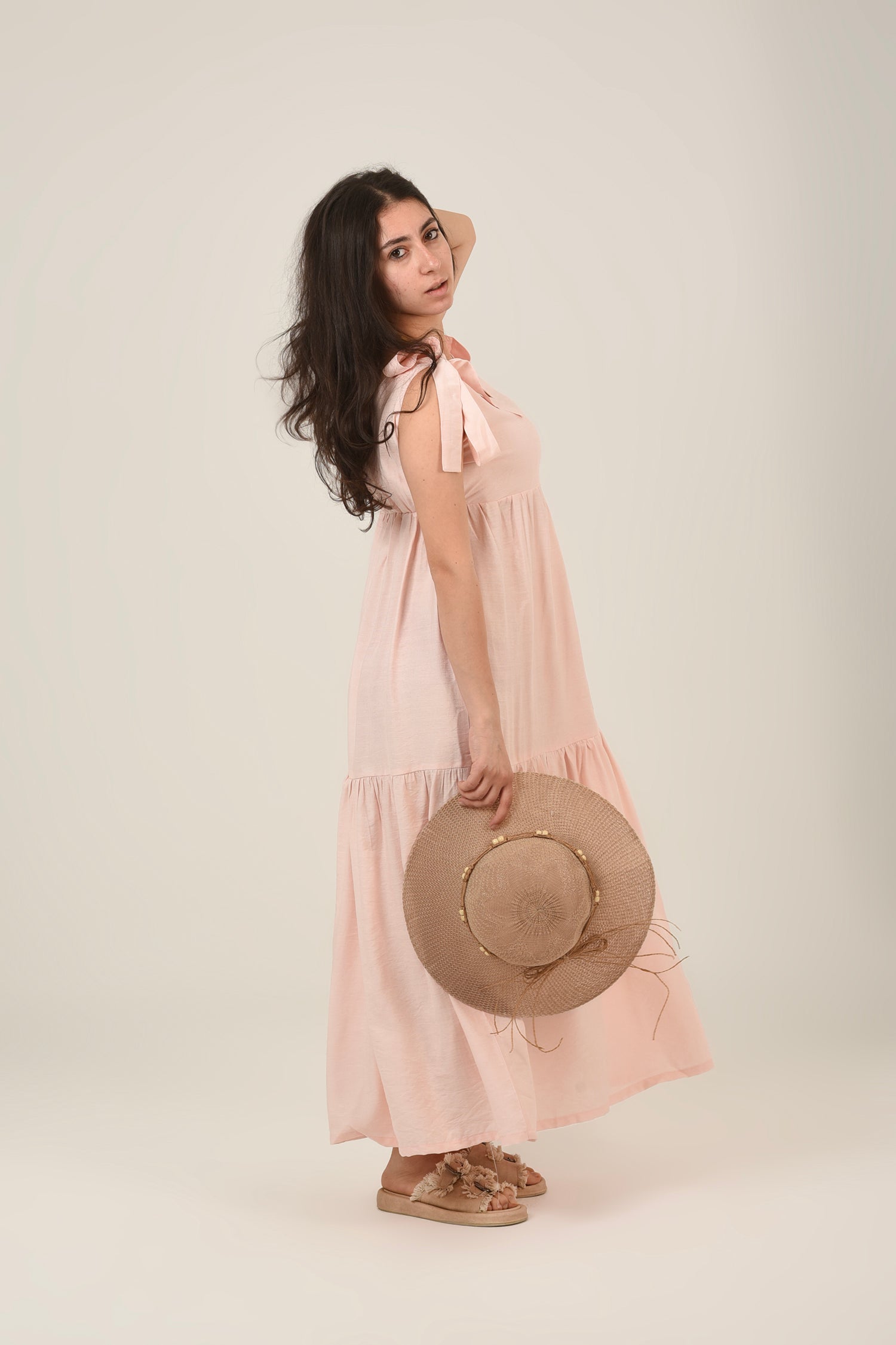 Flare Flowy Tie Shoulders Maxi Dress