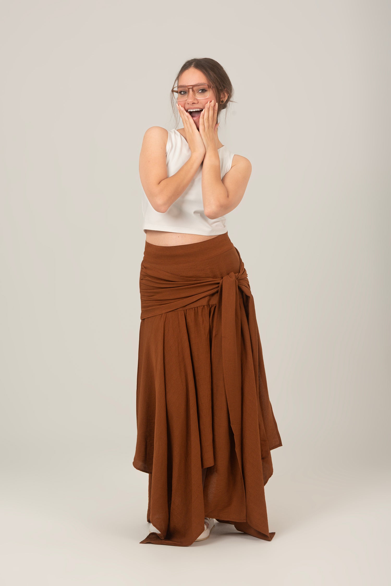 Front Tie Split Flare Skirt For Women
