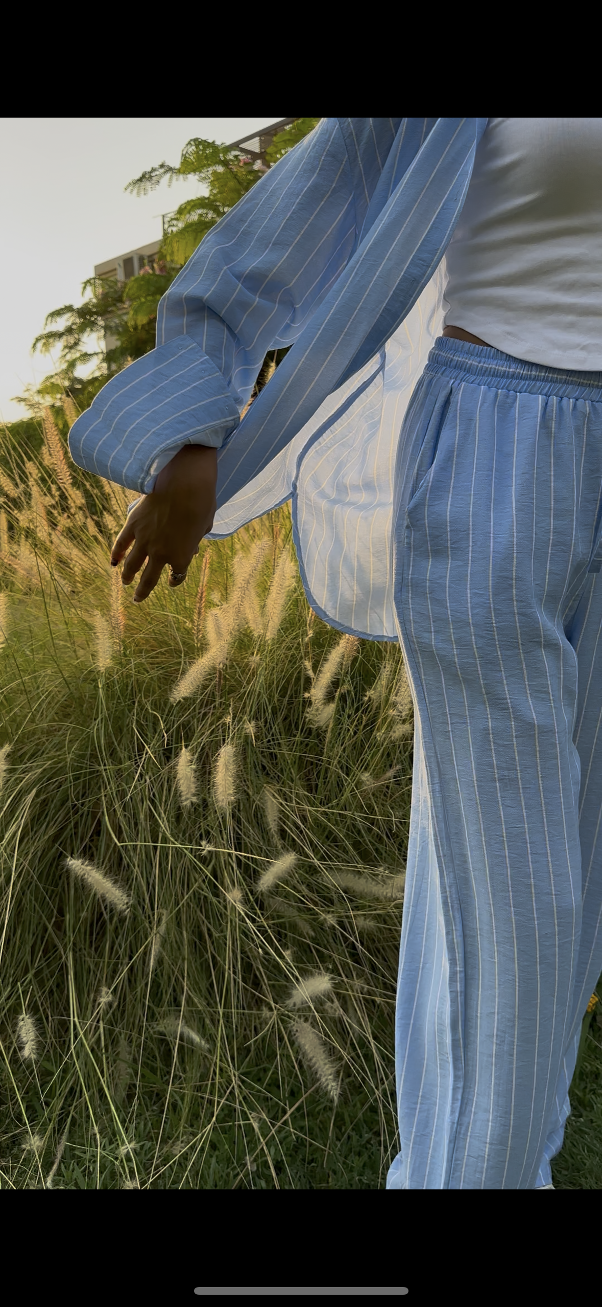 Blue Skies Striped Linen Set Shirt & Pant For Women