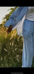 Blue Skies Striped Linen Set Shirt & Pant For Women