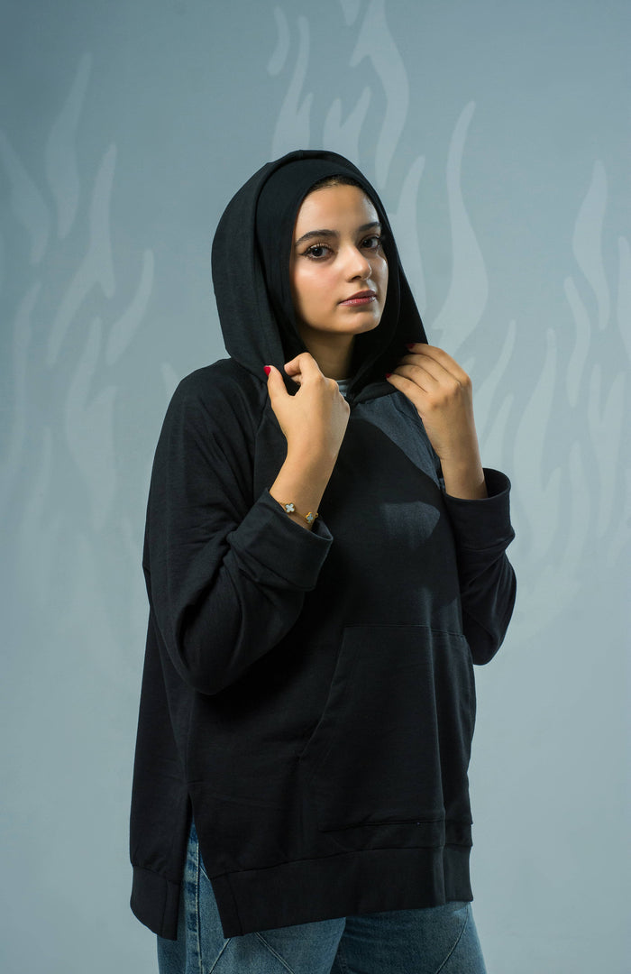 Oversized Melton Sweatshirt With Side Slits